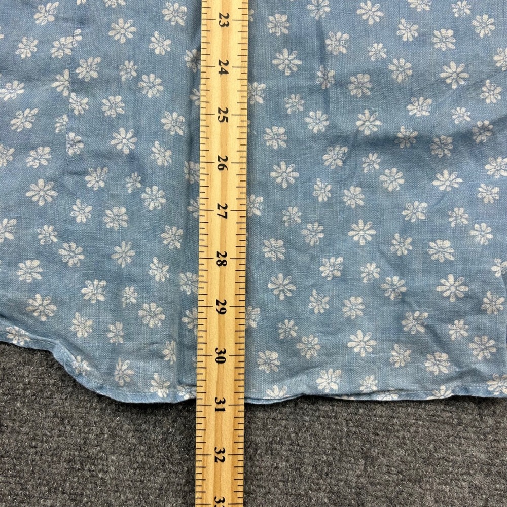 Saks Fifth Avenue Shirt Mens L Light Blue Daisy Floral 100% Linen‎ Button Up - Picture 8 of 10